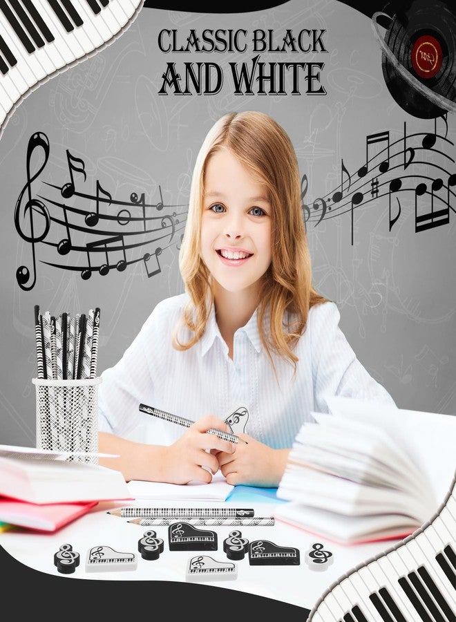 Chivertion 48 Pcs Music Pencils Music Note Pencil and Erasers Piano Recital Gifts Wood Piano Keyboard Erasers Bulk Musical Party Favors for Students Teachers Classroom Back to Shool Supplies - Image 5